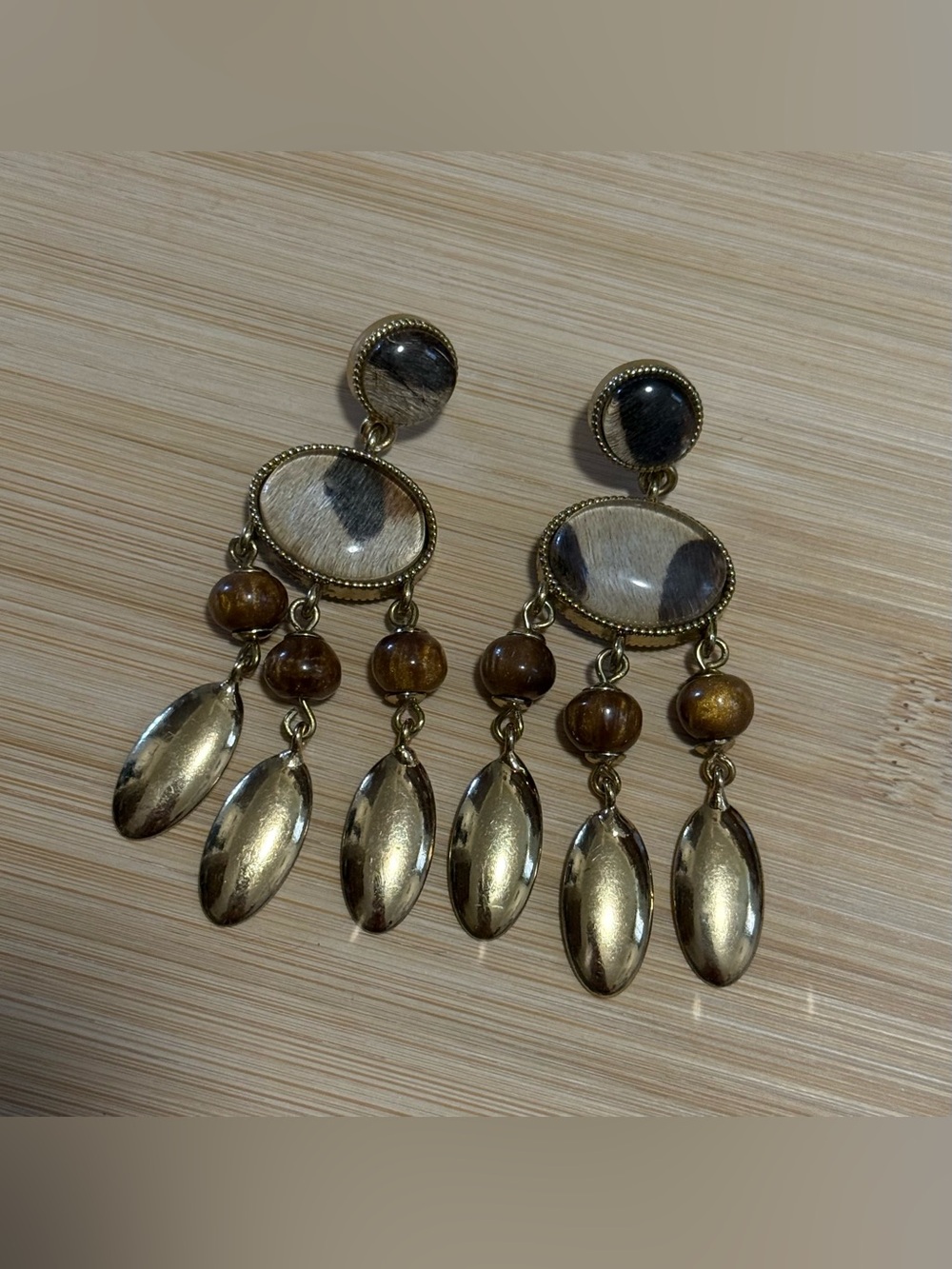 Chico’s Calf Hair Gold Tone Dangle Stud Earrings